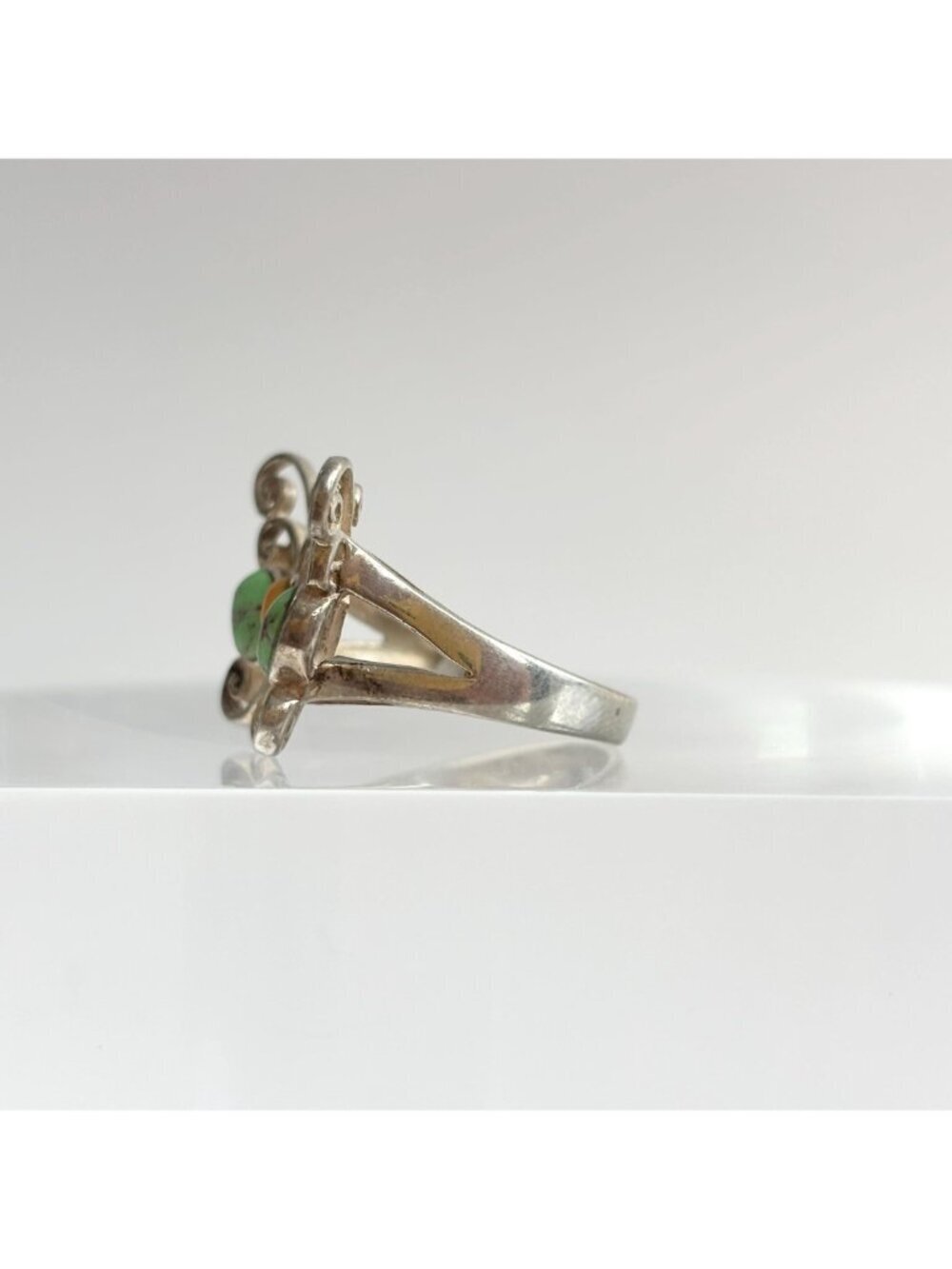 Turquoise & Coral Gemstone Butterfly Sterling Silver 925 Vintage Ring - sz 6.75 - Picture 9 of 16